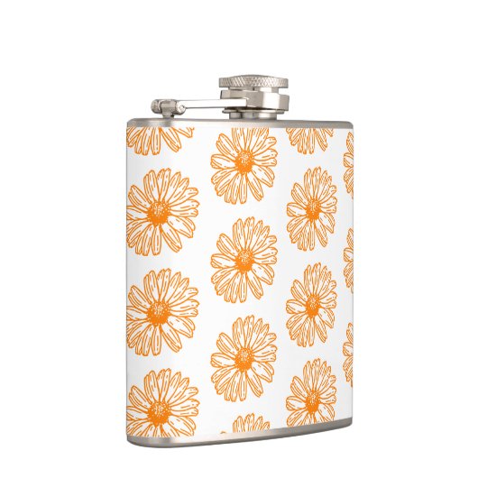 Oranje Daisy Flower Print, Floral Pattern Heupfles (Rechts)