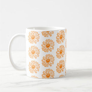 Oranje Daisy Flower Print,  Floral Pattern Koffiemok