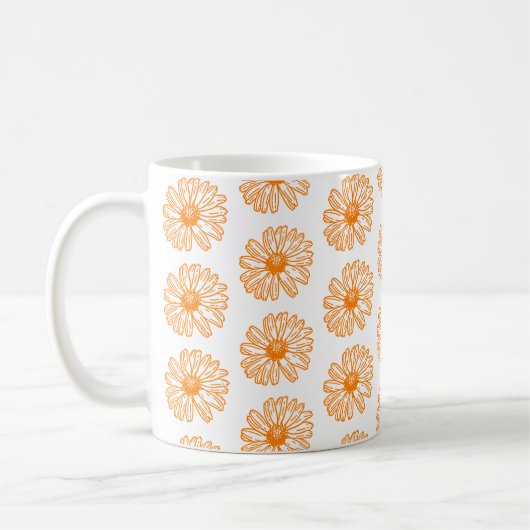 Oranje Daisy Flower Print,  Floral Pattern Koffiemok (Links)