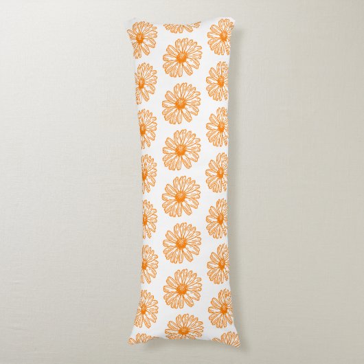 Oranje Daisy Flower Print,  Floral Pattern Lichaamskussen (Voorkant Verticaal)