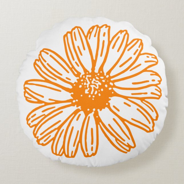 Oranje Daisy Flower Print,  Floral Pattern Rond Kussen (Voorkant)