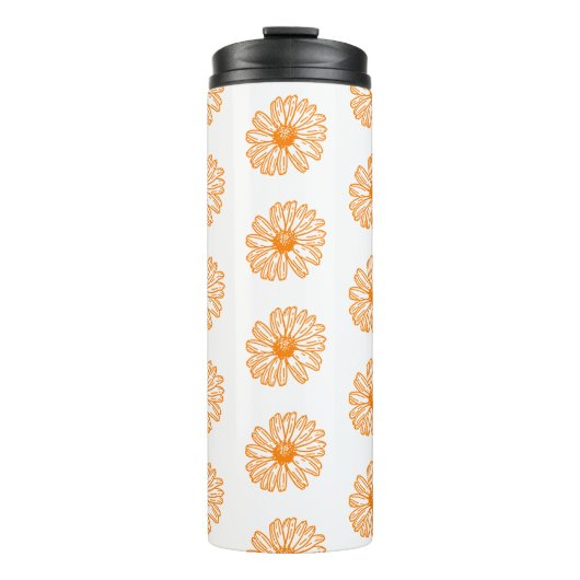 Oranje Daisy Flower Print, Floral Pattern Thermosbeker (Voorkant)