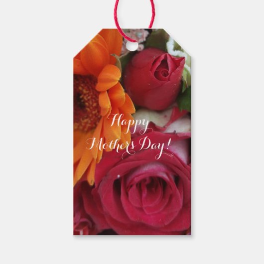 Oranje Daisy Flower Red Roses Floral Bouquet Cadeaulabel (Voorkant)