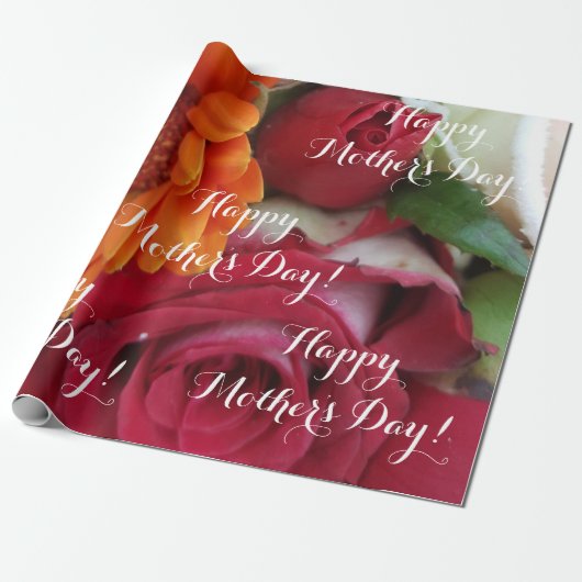 Oranje Daisy Flower Red Roses Floral Bouquet Cadeaupapier (Uitgerold)