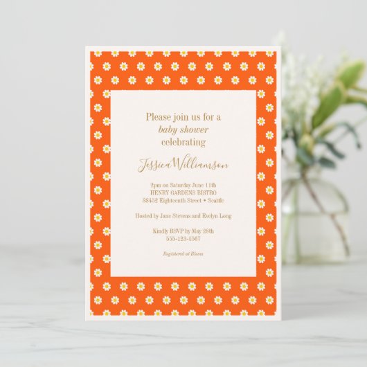  Oranje Daisy Flowers Cute Baby shower Kaart (Staand voorkant)