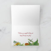 Oranje Daisy Flowers Dragonfly Happy Birthday Kaart (Binnen)