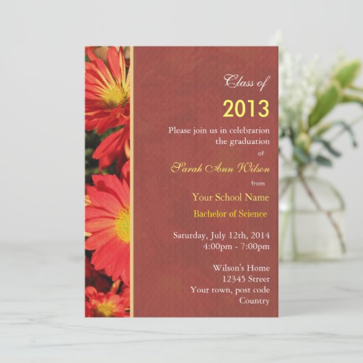 Oranje daisy garden afgestudeerden bloemen kaart (Staand voorkant)