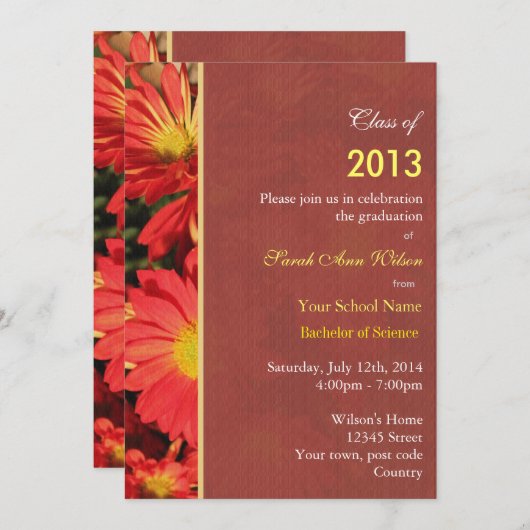 Oranje daisy garden afgestudeerden bloemen kaart (Voorkant / Achterkant)