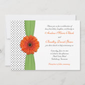 Oranje Daisy Green Polka Dot Wedding Uitnodiging (Voorkant)