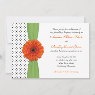Oranje Daisy Green Polka Dot Wedding Uitnodiging