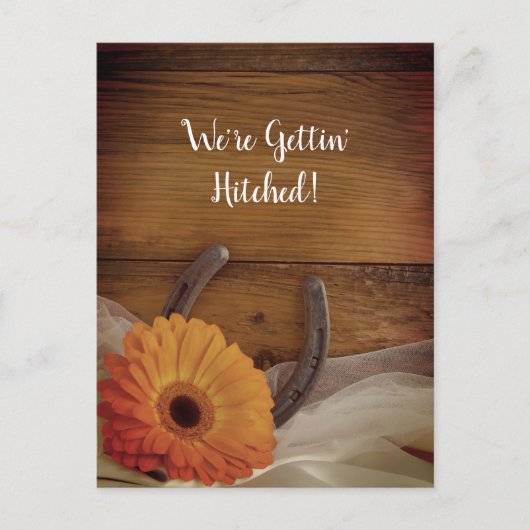 Oranje Daisy Hoefijzer Western sparen de Datum Aankondigingskaart (Voorkant)