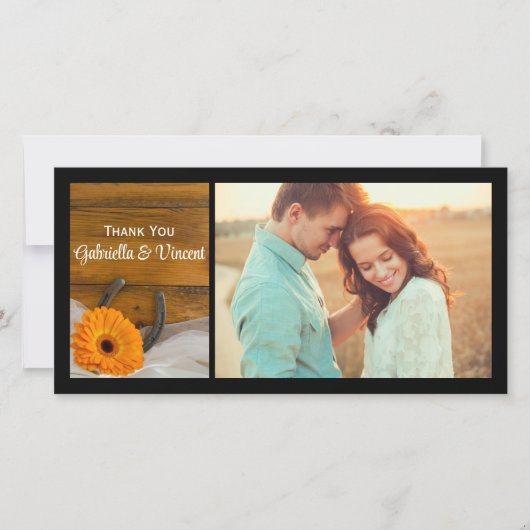 Oranje Daisy Hoefijzer Westerne bruiloft Dank je Bedankkaart (Voorkant)