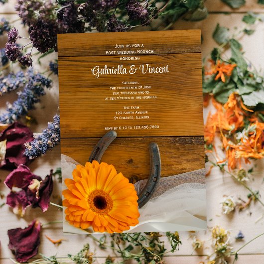 Oranje Daisy Hoefijzer Westerse Post Huwelijks Bru Kaart