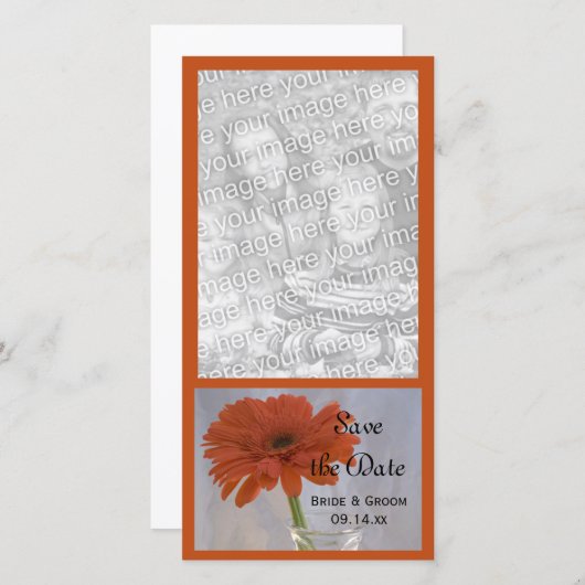 Oranje Daisy in Vase Wedding Save the Date (Voorkant / Achterkant)