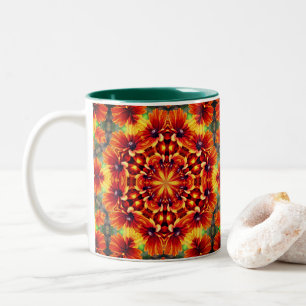 Oranje Daisy Kaleidoscope Flower Art Tweekleurige Koffiemok