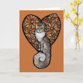 Oranje Daisy Maine Coon Cat Caturday Heart Kaart (Gele Bloem)