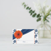 Oranje Daisy Navy Blauwe Bloemen Trouwplaats Kaart Plaatskaartje (Staand voorkant)