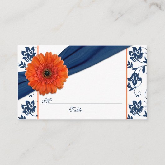 Oranje Daisy Navy Blauwe Bloemen Trouwplaats Kaart Plaatskaartje (Voorkant)
