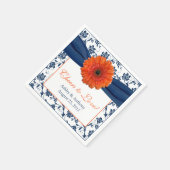 Oranje Daisy Navy Blue Damask Gepersonaliseerde br Servetten (Hoek)