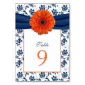 Oranje Daisy Navy Blue Damask Ribbon Wedding Kaart (Achterkant)