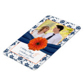 Oranje Daisy Navy Blue Floral Wedding Photo Magnet Magneet (Linkerzijde)