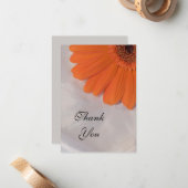 Oranje Daisy op White Satin Flat Notitiekaartje (Voorkant / Achterkant in situ)
