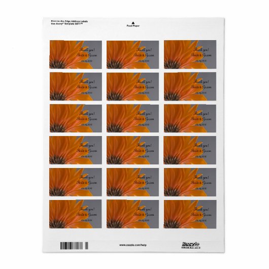Oranje Daisy over het grijze huwelijk Dank je wel  Etiket (Full Sheet)