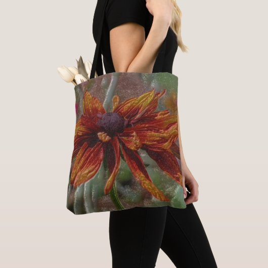 Oranje Daisy Pencil Flower Art Tote Bag (Dichtbij)