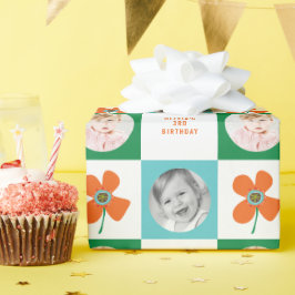 Oranje Daisy Pop Flower Chic Birthday Photo Gift Cadeaupapier