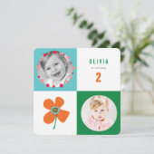 Oranje Daisy Pop Square Girl Birthday Foto uitnodi Kaart (Staand voorkant)