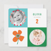 Oranje Daisy Pop Square Girl Birthday Foto uitnodi Kaart (Voorkant)