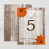 Oranje Daisy Rustic Barn Wood Trouwtafel Nummer Briefkaart (Voorkant / Achterkant)