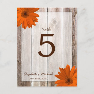 Oranje Daisy Rustic Barn Wood Weddenschappen Briefkaart