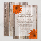Oranje Daisy Rustic Barn Wood Wedding Kaart (Voorkant / Achterkant)