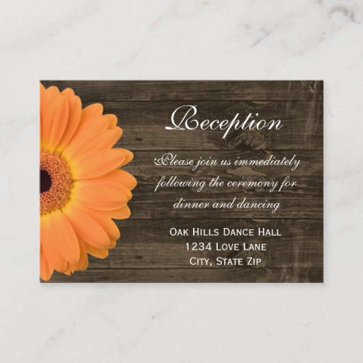 Oranje Daisy Wedding Reception Direction Card Informatiekaartje (Voorkant)