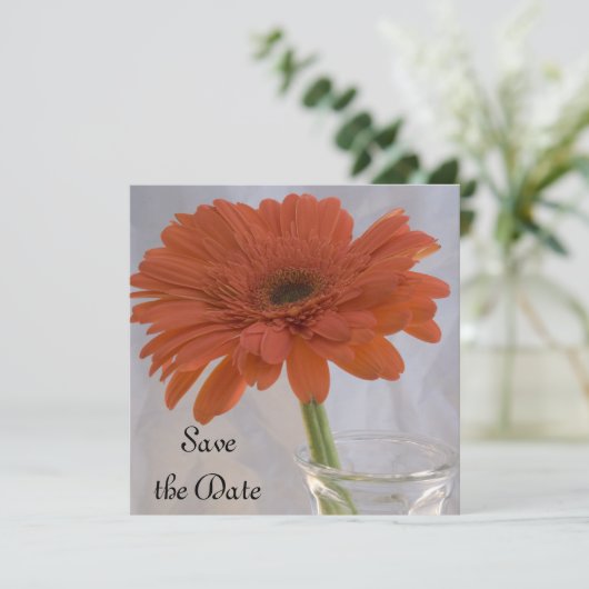 Oranje Daisy Wedding Save the Date Announding (Staand voorkant)