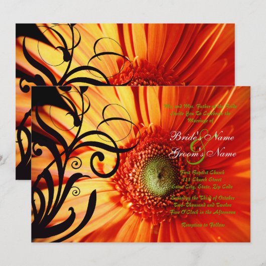 Oranje Daisy Wedding Uitnodiging (Voorkant / Achterkant)