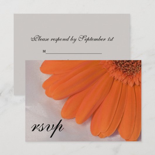 Oranje Daisy White Satin Weddenschap RSVP Reactie (Voorkant / Achterkant)