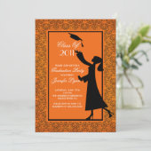 Oranje Damask Afstuderen Uitnodiging Afstuderen (Staand voorkant)