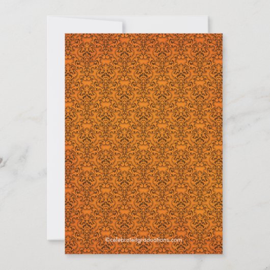 Oranje Damask Afstuderen Uitnodiging Afstuderen (Achterkant)