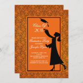 Oranje Damask Afstuderen Uitnodiging Afstuderen (Voorkant / Achterkant)