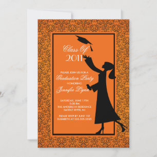 Oranje Damask Afstuderen Uitnodiging Afstuderen