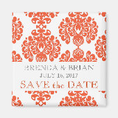 Oranje Damask Bruiloft Save the Date Magneet (Voorkant)
