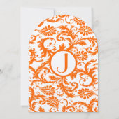 Oranje Damask Coral Monogram Weddenschap Kaart (Achterkant)