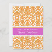 Oranje Damask Douane Baby Shower-uitnodigingen Kaart (Voorkant)