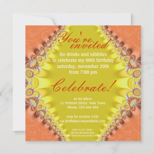 Oranje Damask Fab 50ste Verjaardagsfeestuitnodigin Kaart (Achterkant)