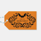 Oranje Damask Glam Bats en Spider Happy Halloween Cadeaulabel (Achterkant Horizontaal)