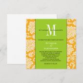 Oranje Damask Green Monogram Weddenschap Kaart (Voorkant / Achterkant)
