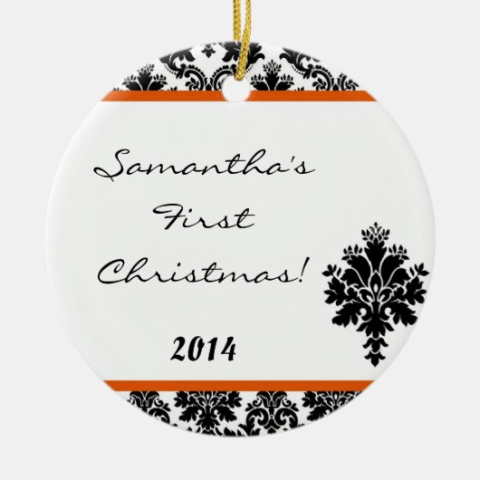 Oranje Damask Lace Personalized Name Ornament (Voorkant)