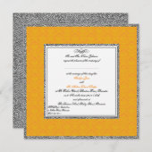 Oranje Damask met Pewter U.K. Wedding Invitation Kaart (Voorkant / Achterkant)